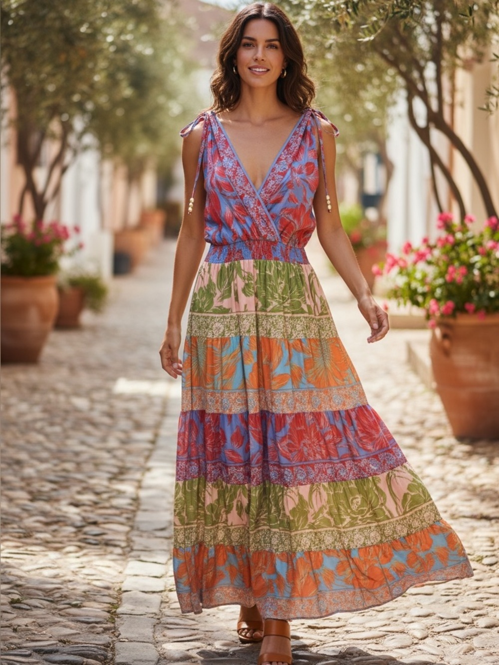 NWT Sam and Jess Skye Maxi Dress Petite PL Serene Sky Floral Tiered Boho